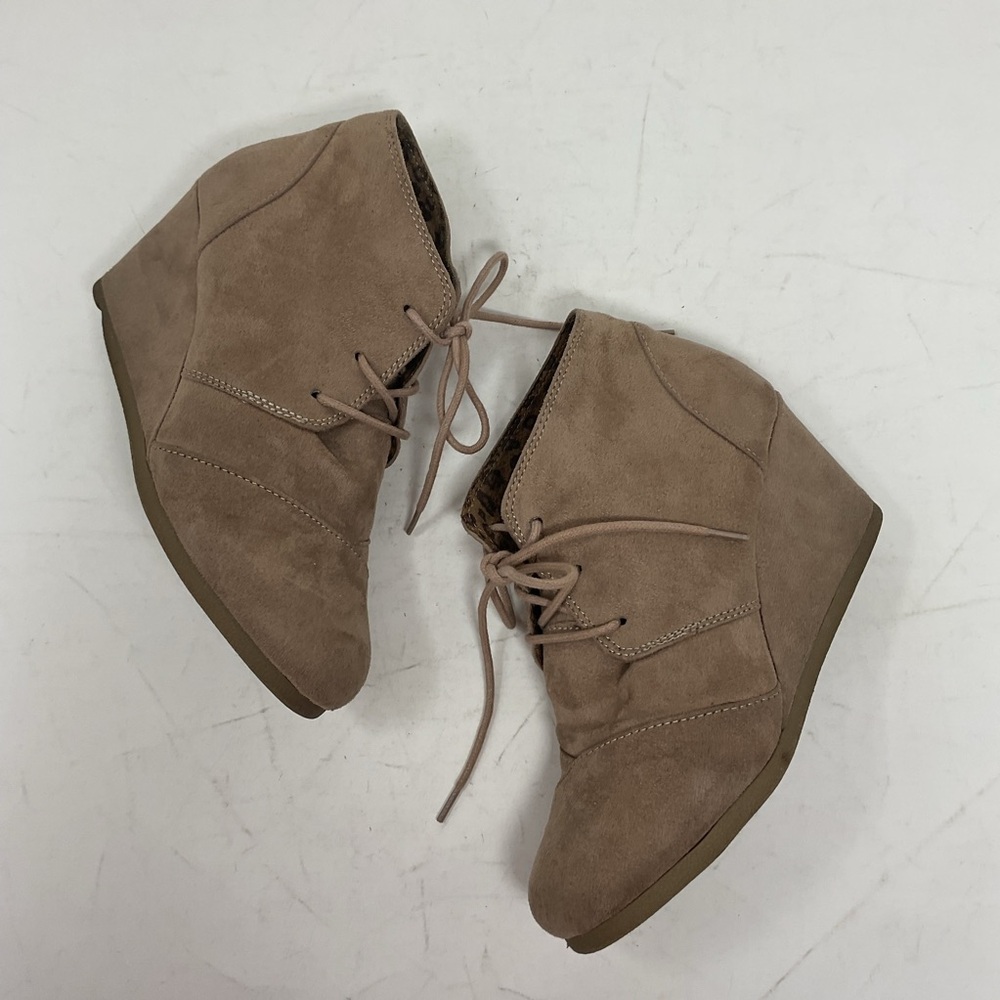 Maurices Taupe Lace-Up Wedge Booties